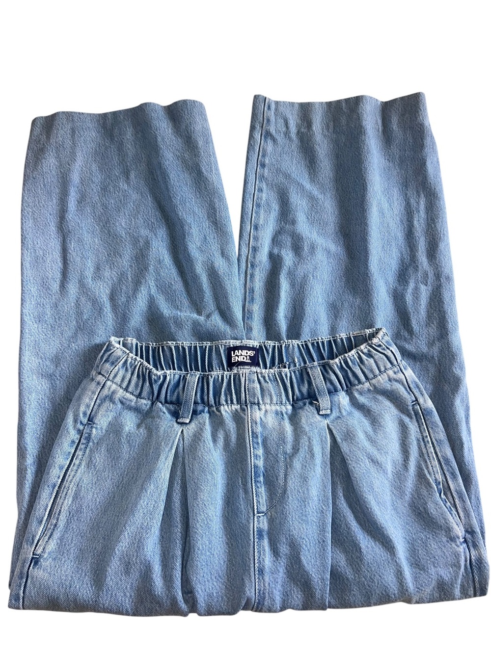 Lands' End Light Wash Boyfriend Jeans with Elastic Waist